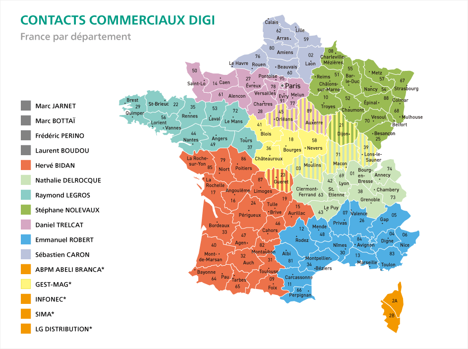 联系COMMERCIAUX DIGI France par département